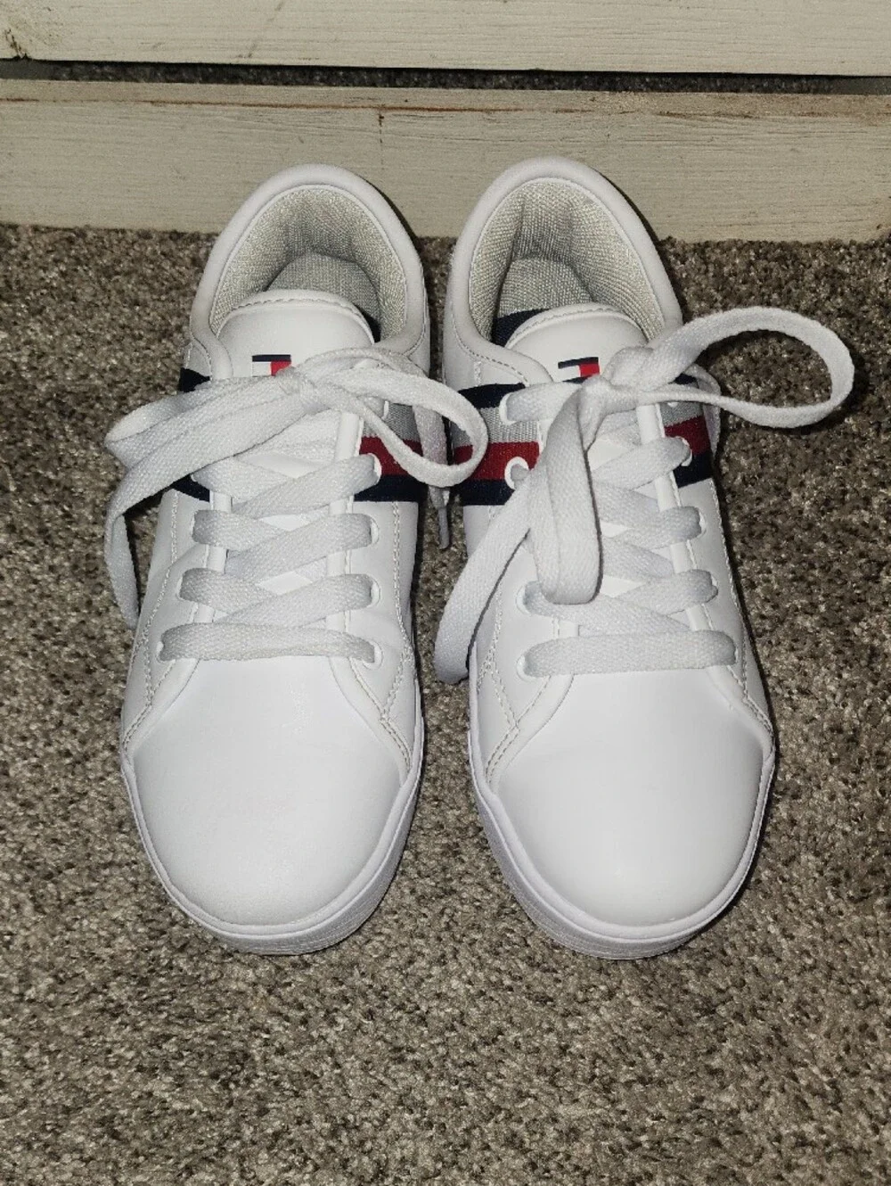 Tommy Hilfiger White Kids Sneakers with Red & Navy Stripe